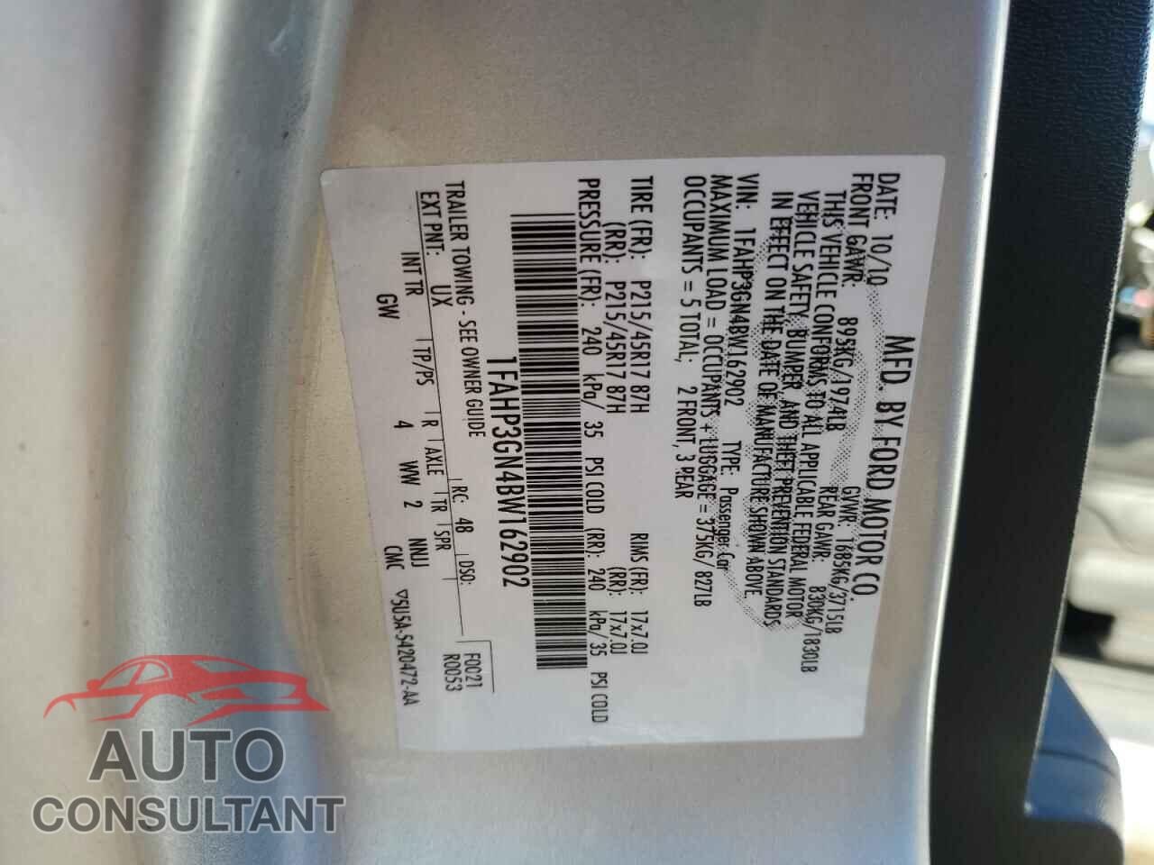 FORD FOCUS 2011 - 1FAHP3GN4BW162902
