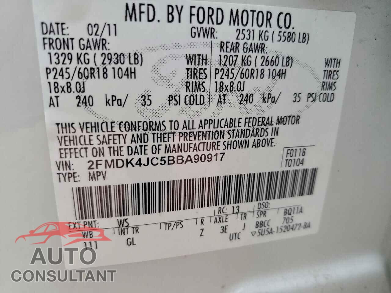 FORD EDGE 2011 - 2FMDK4JC5BBA90917