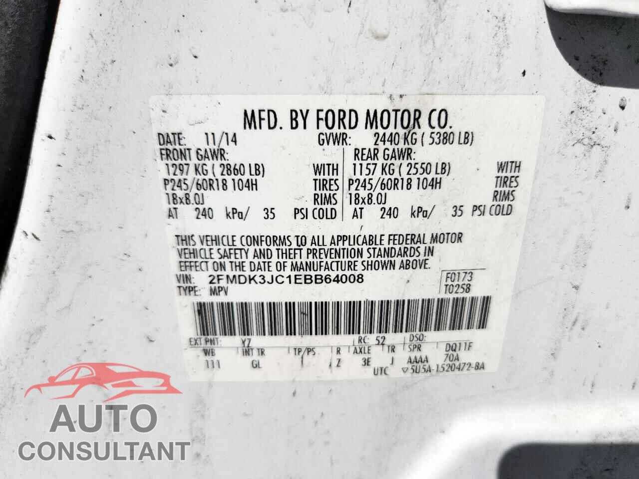 FORD EDGE 2014 - 2FMDK3JC1EBB64008