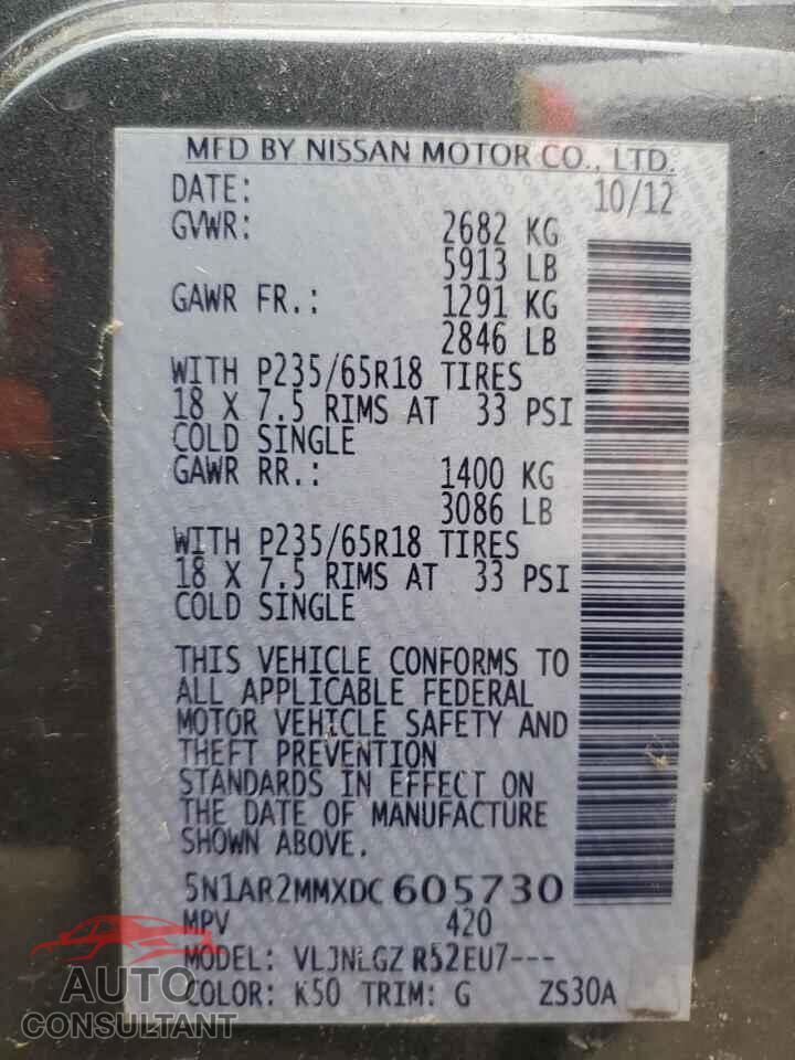 NISSAN PATHFINDER 2013 - 5N1AR2MMXDC605730