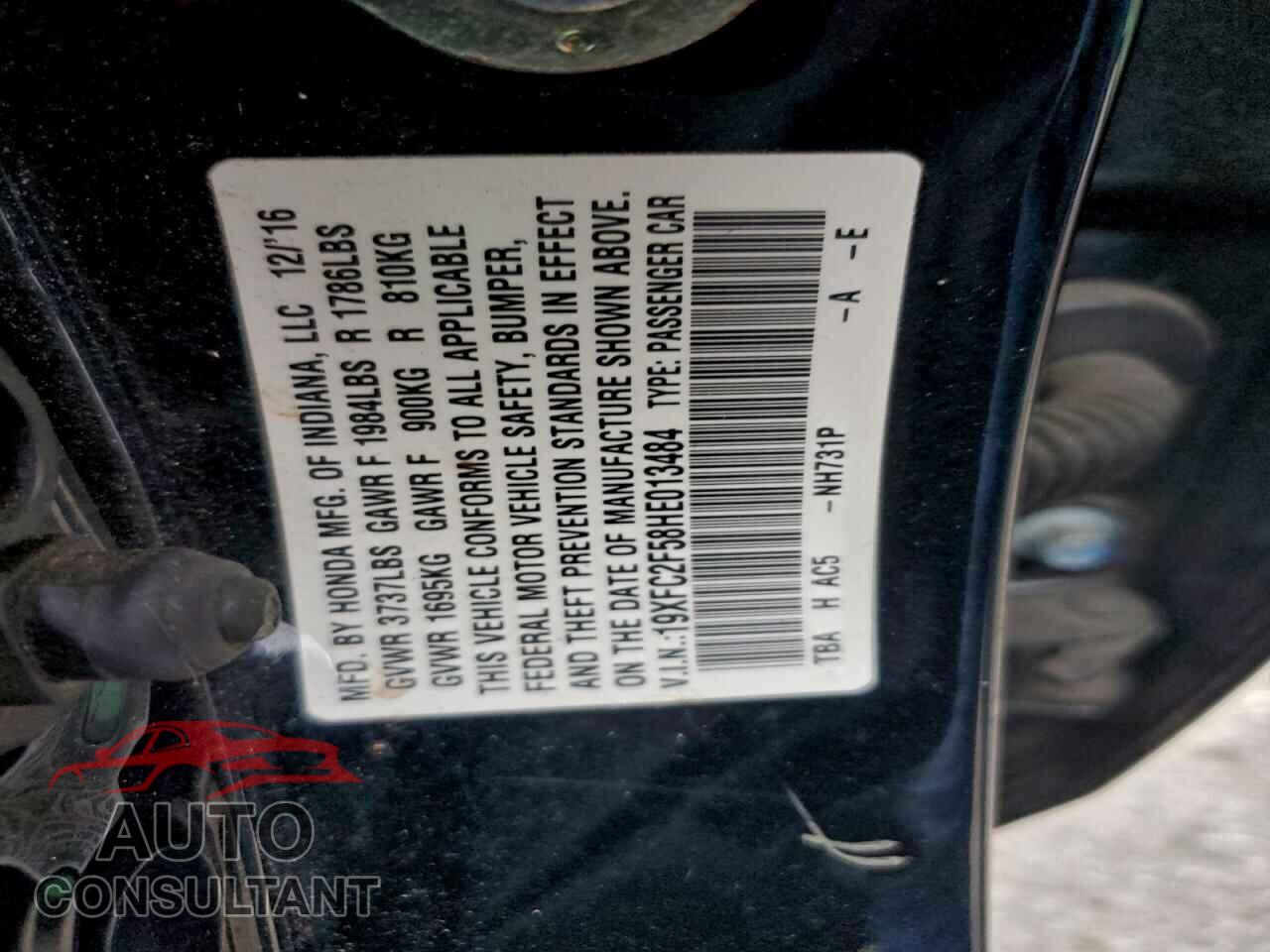 HONDA CIVIC 2017 - 19XFC2F58HE013484