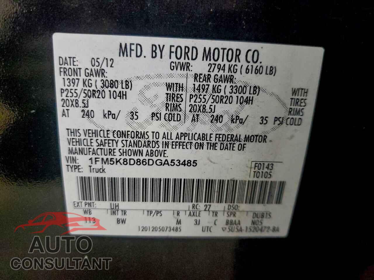 FORD EXPLORER 2013 - 1FM5K8D86DGA53485