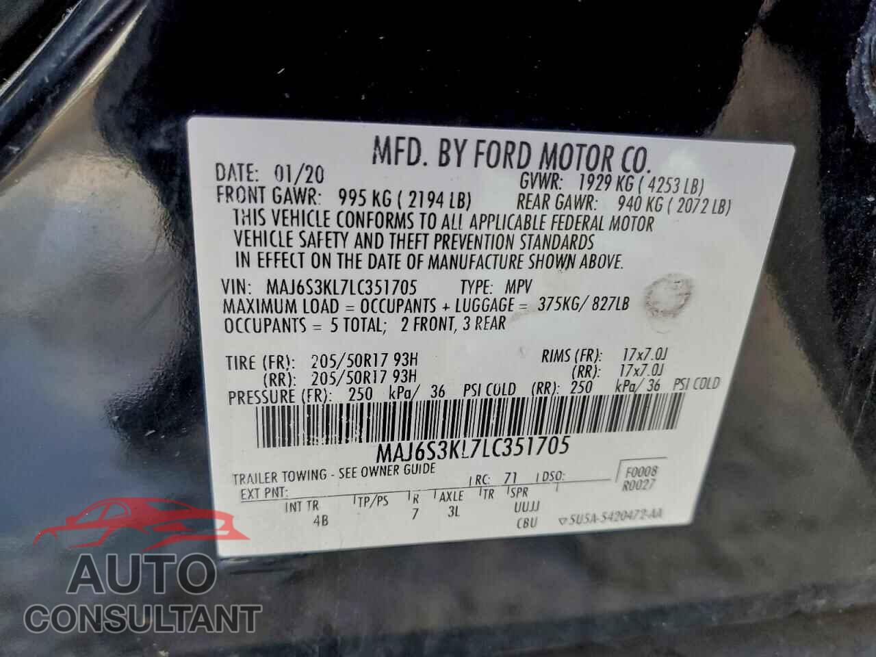 FORD ECOSPORT 2020 - MAJ6S3KL7LC351705