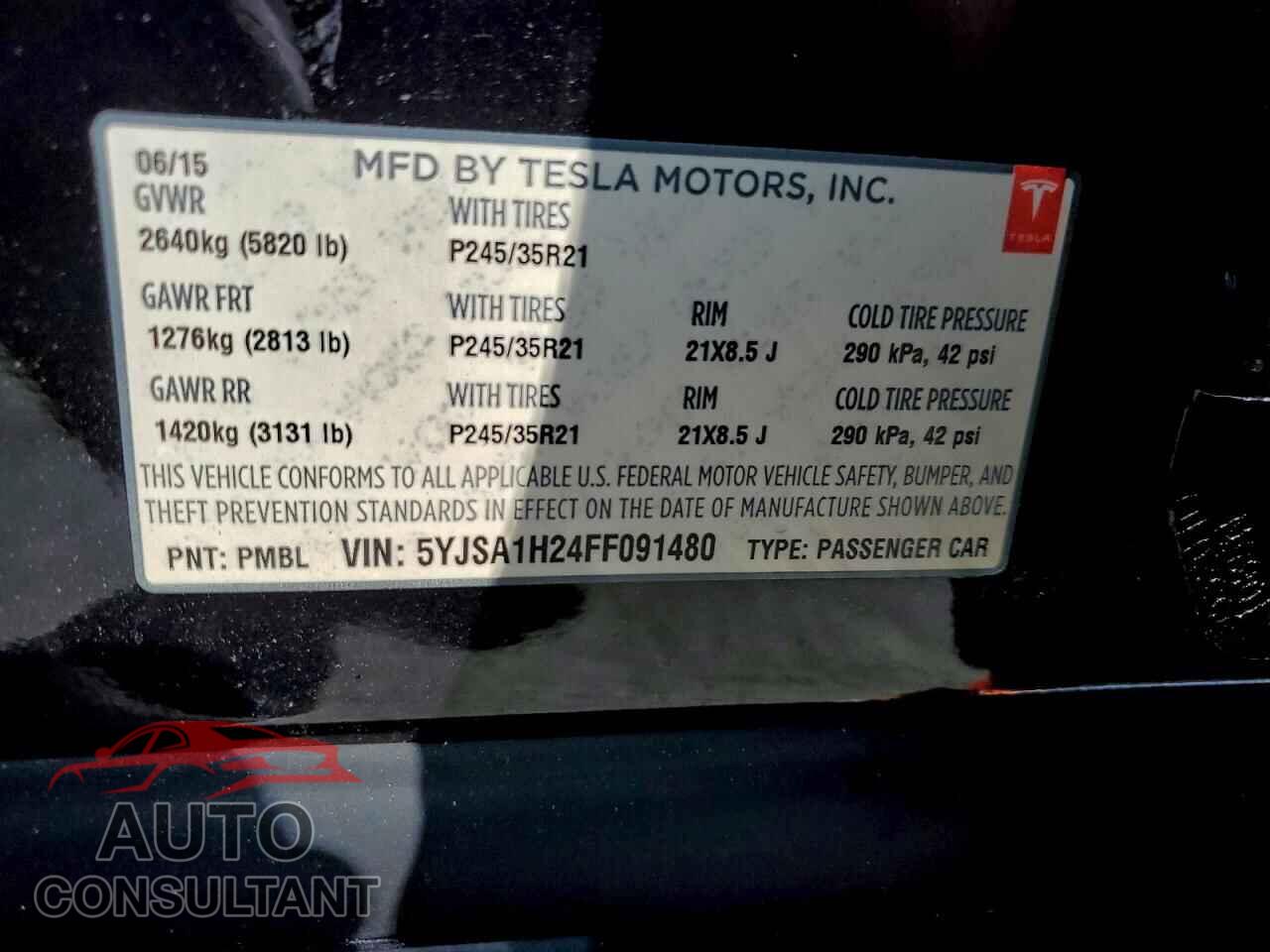 TESLA MODEL S 2015 - 5YJSA1H24FF091480