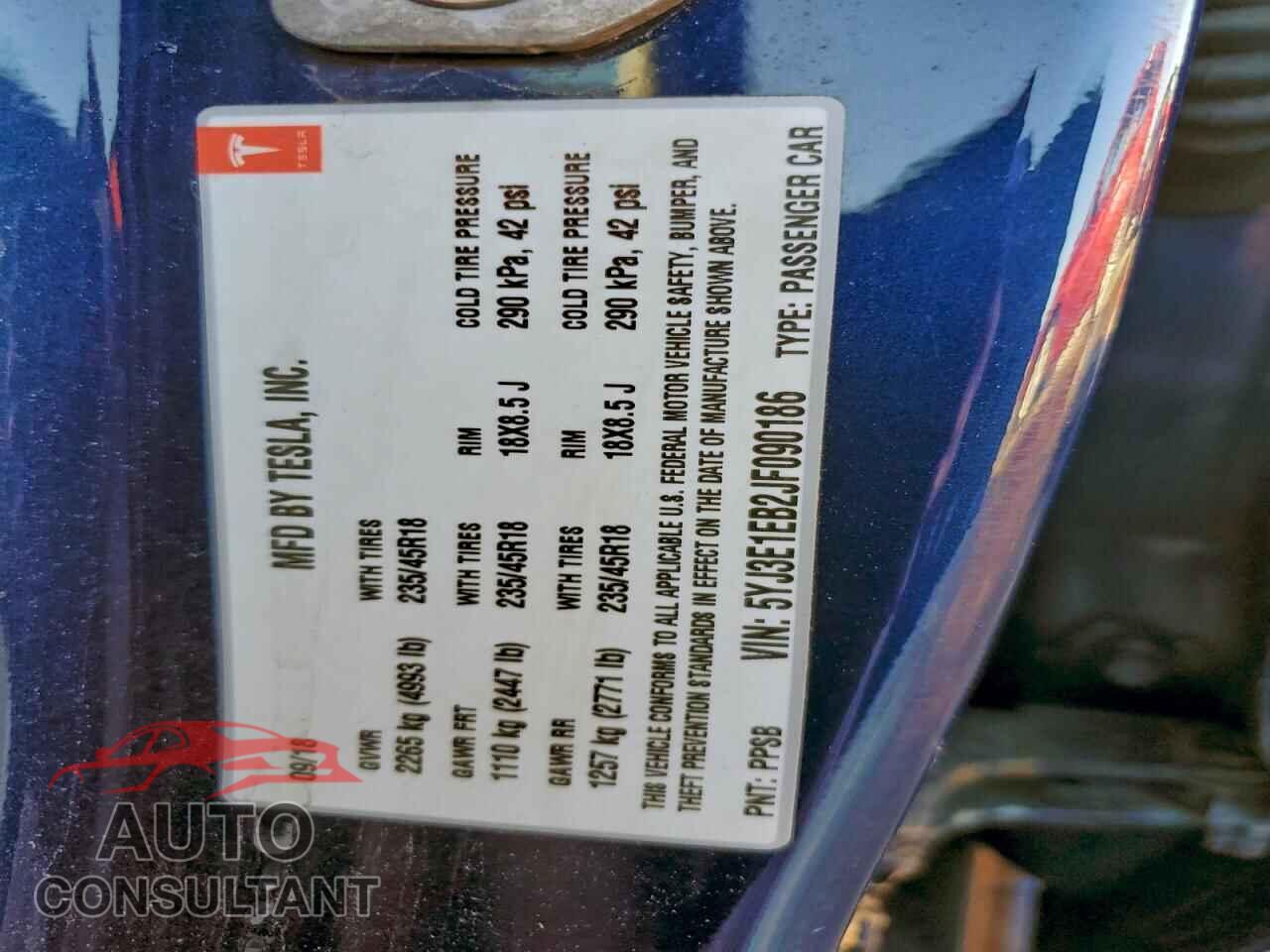 TESLA MODEL 3 2018 - 5YJ3E1EB2JF090186