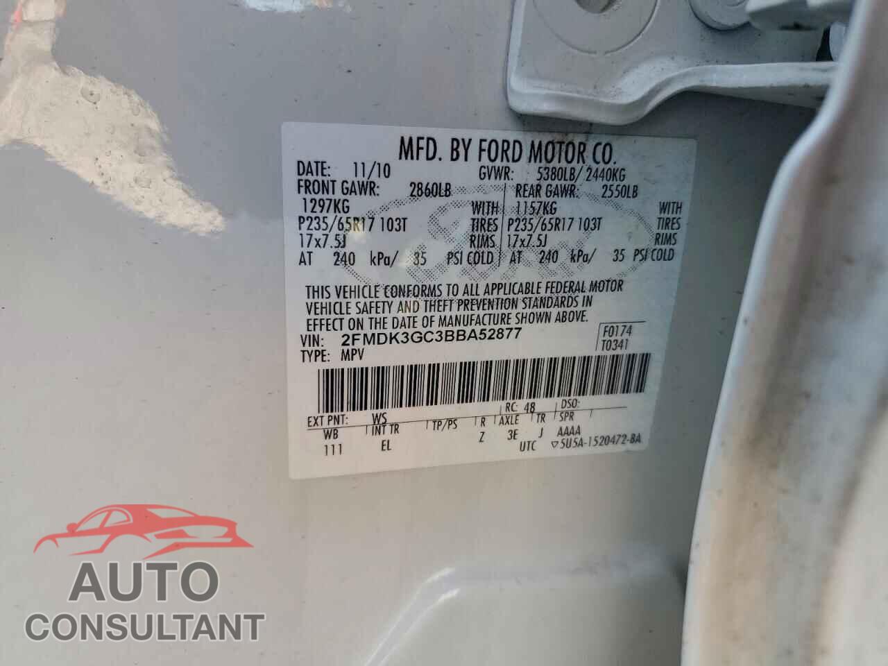 FORD EDGE 2011 - 2FMDK3GC3BBA52877