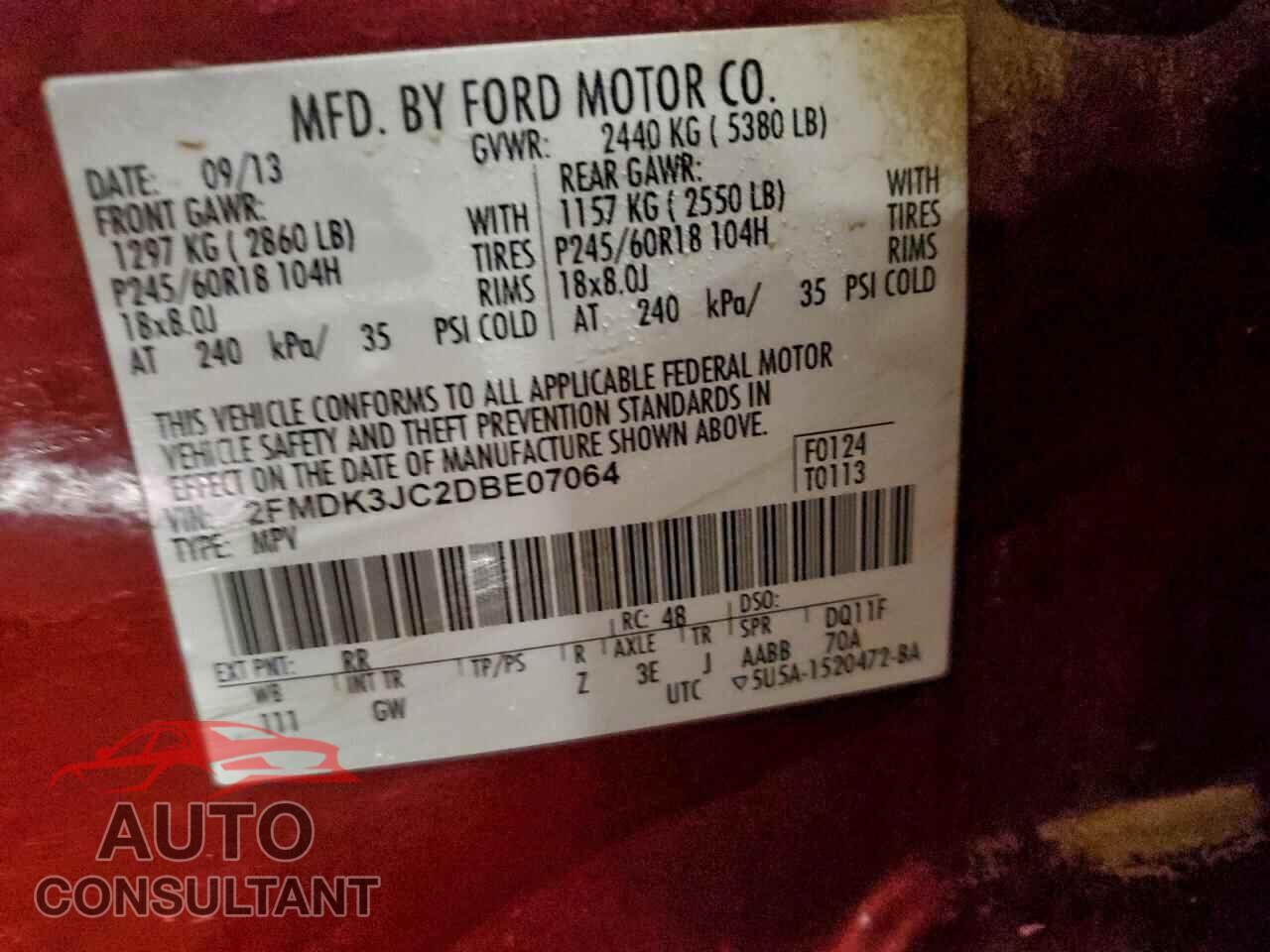 FORD EDGE 2013 - 2FMDK3JC2DBE07064