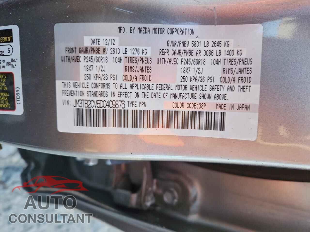 MAZDA CX-9 2013 - JM3TB2CV5D0409876