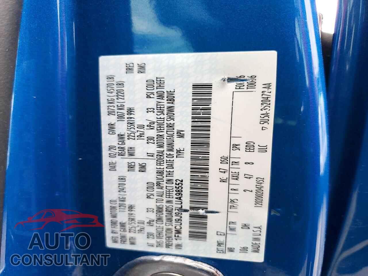 FORD ESCAPE 2020 - 1FMCU9J95LUA98552