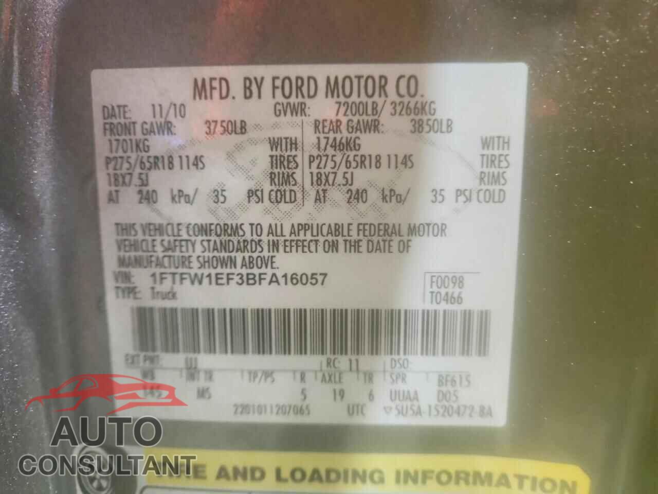 FORD F-150 2011 - 1FTFW1EF3BFA16057
