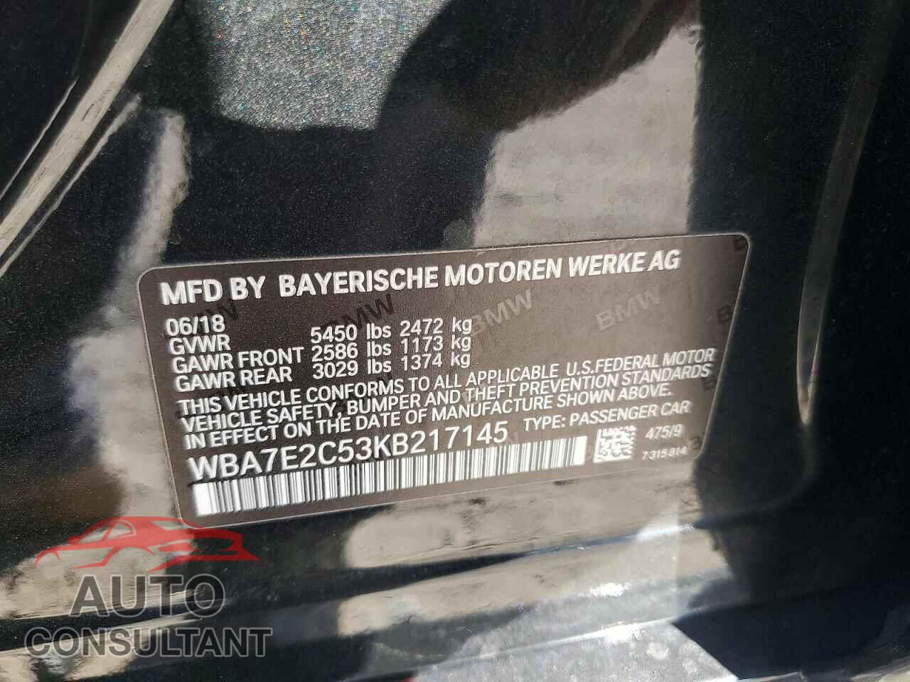 BMW 7 SERIES 2019 - WBA7E2C53KB217145