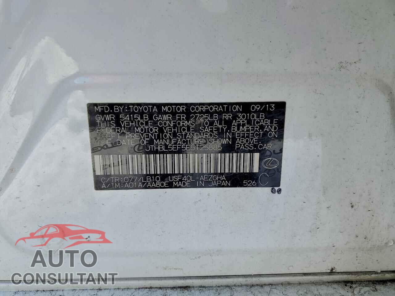 LEXUS LS460 2014 - JTHBL5EF5E5125885