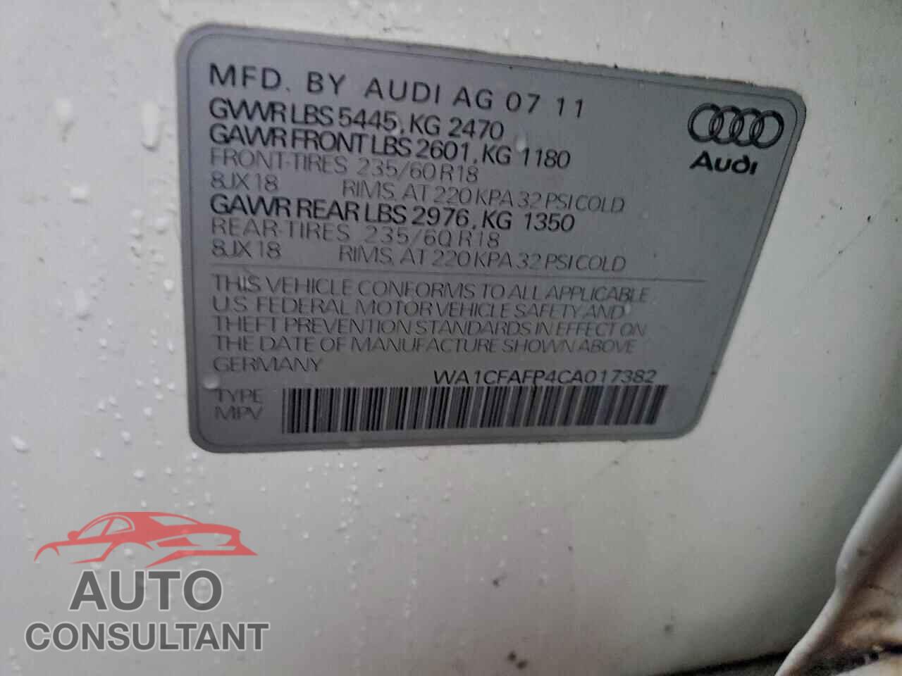 AUDI Q5 2012 - WA1CFAFP4CA017382