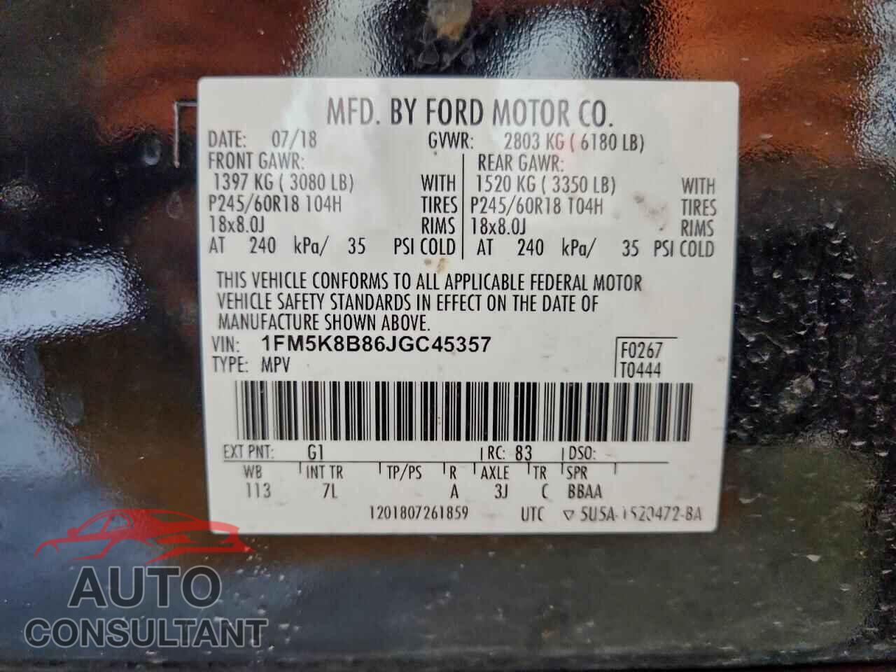 FORD EXPLORER 2018 - 1FM5K8B86JGC45357