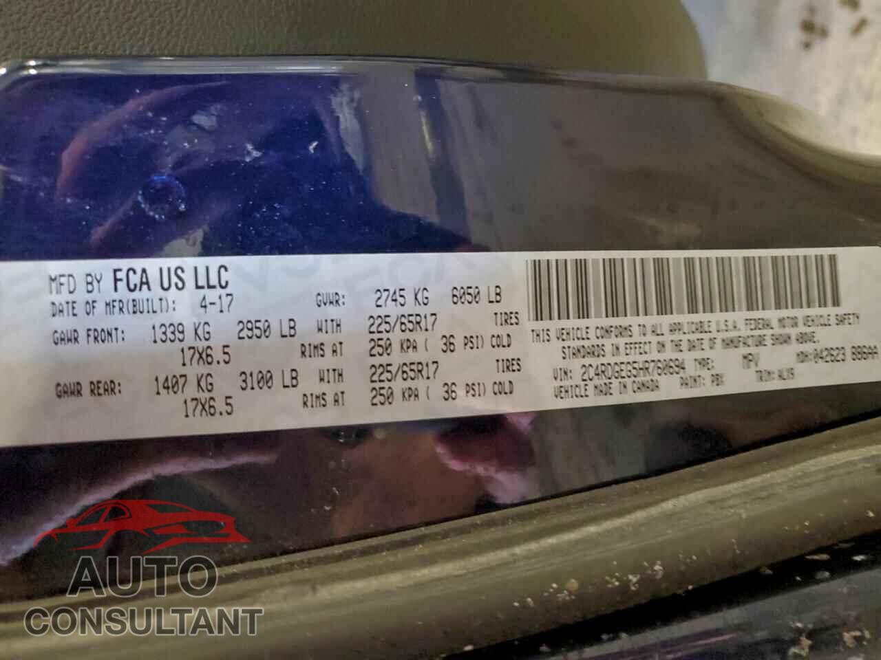 DODGE CARAVAN 2017 - 2C4RDGEG5HR760694