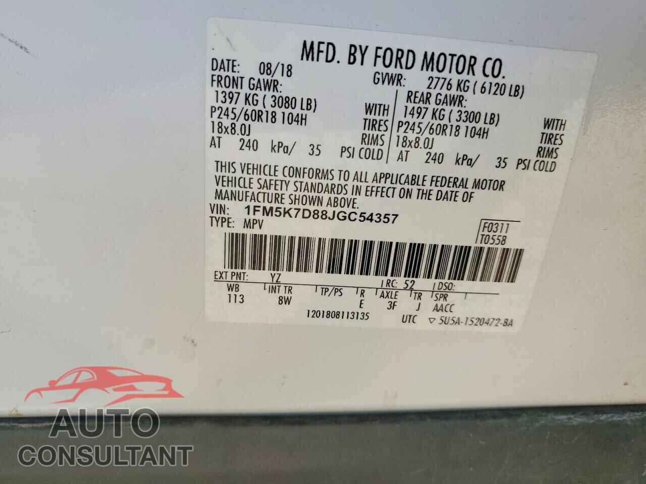 FORD EXPLORER 2018 - 1FM5K7D88JGC54357