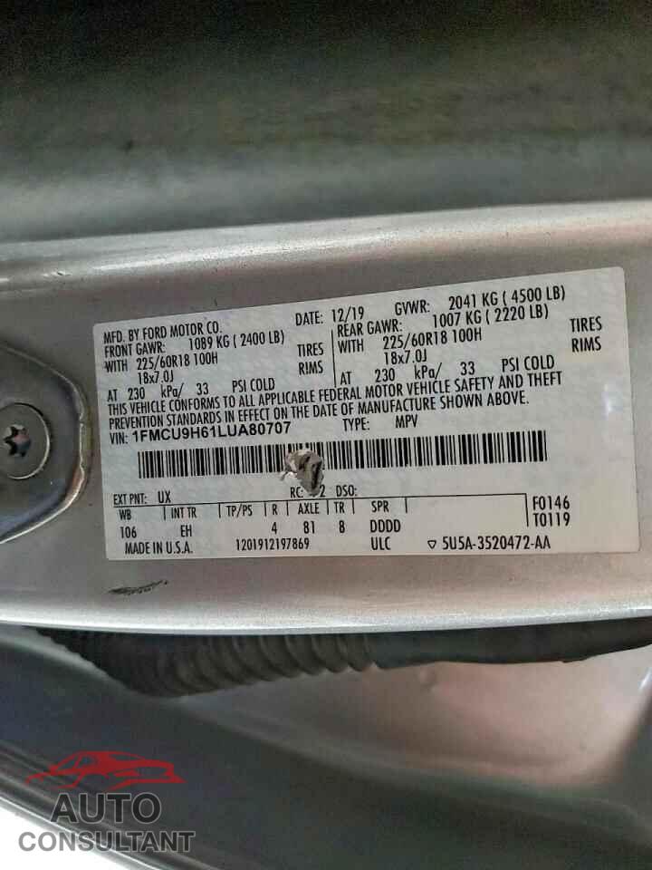 FORD ESCAPE 2020 - 1FMCU9H61LUA80707