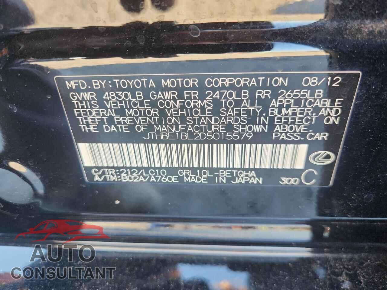 LEXUS GS350 2013 - JTHBE1BL2D5015579
