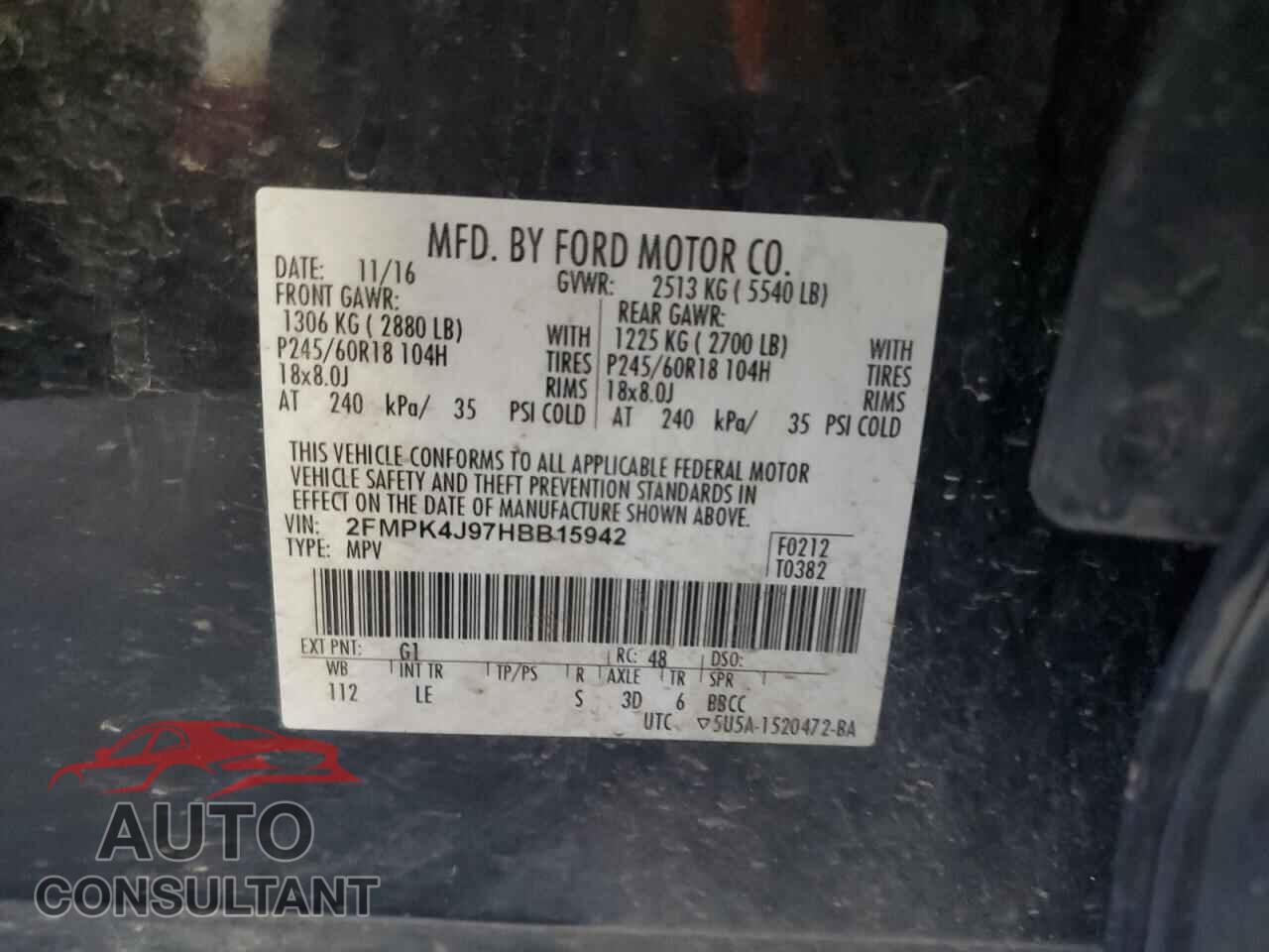 FORD EDGE 2017 - 2FMPK4J97HBB15942