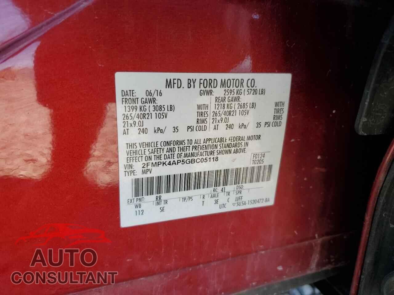 FORD EDGE 2016 - 2FMPK4AP5GBC05118