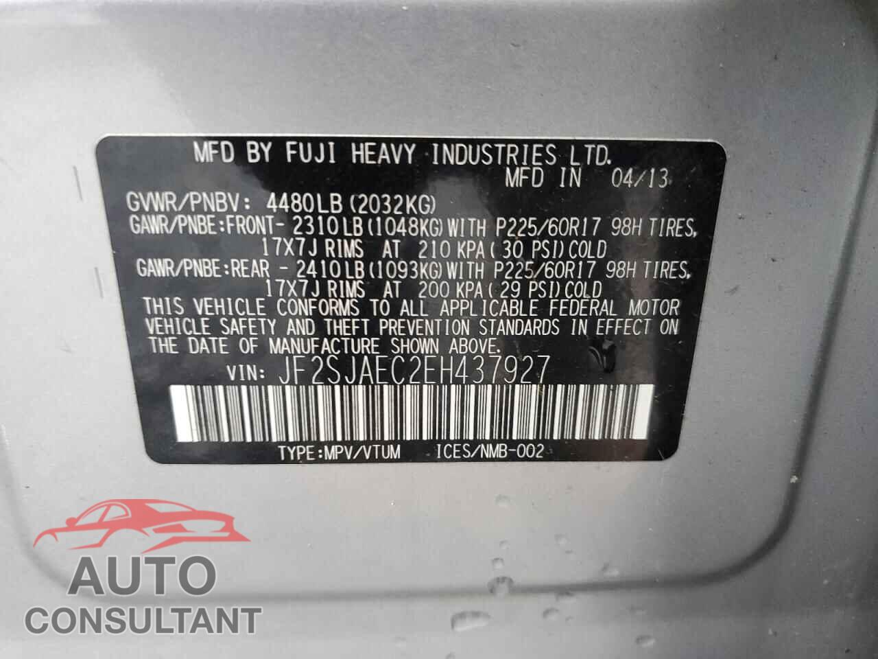 SUBARU FORESTER 2014 - JF2SJAEC2EH437927