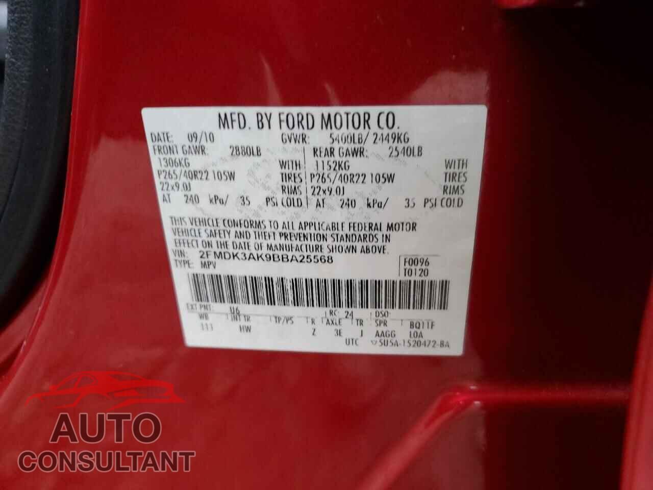 FORD EDGE 2011 - 2FMDK3AK9BBA25568