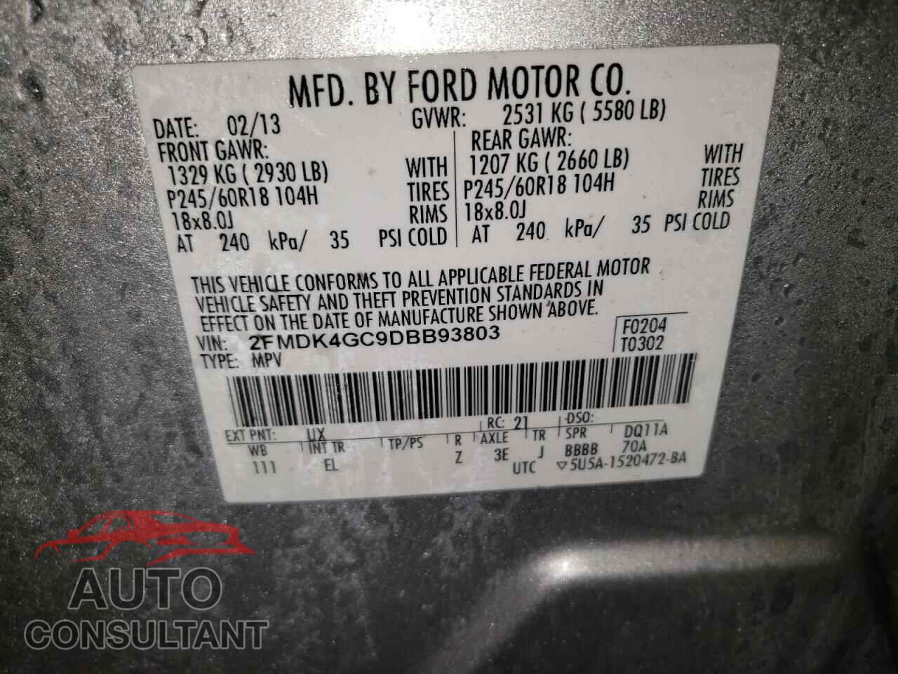 FORD EDGE 2013 - 2FMDK4GC9DBB93803