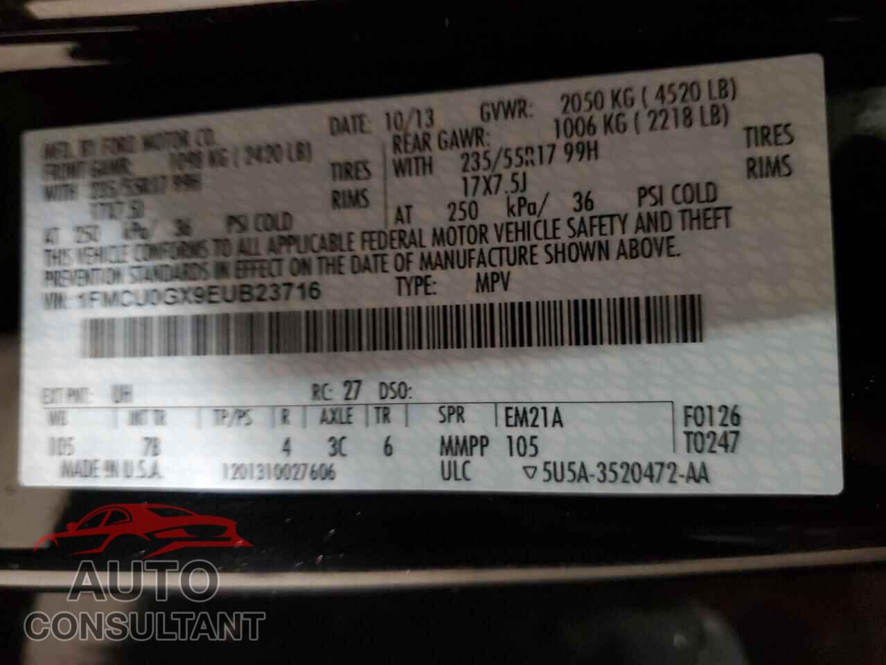 FORD ESCAPE 2014 - 1FMCU0GX9EUB23716