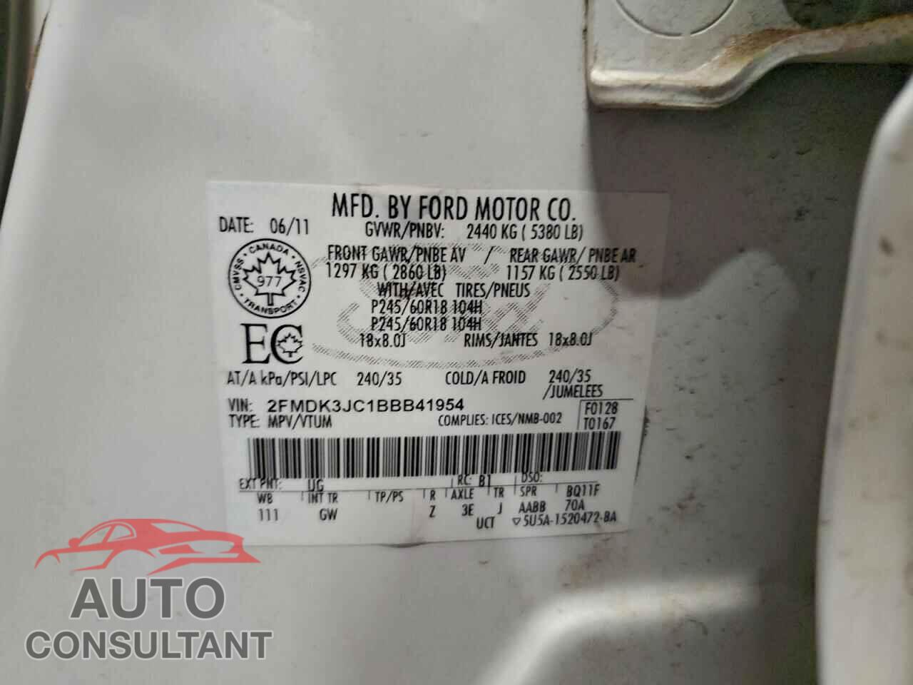 FORD EDGE 2011 - 2FMDK3JC1BBB41954