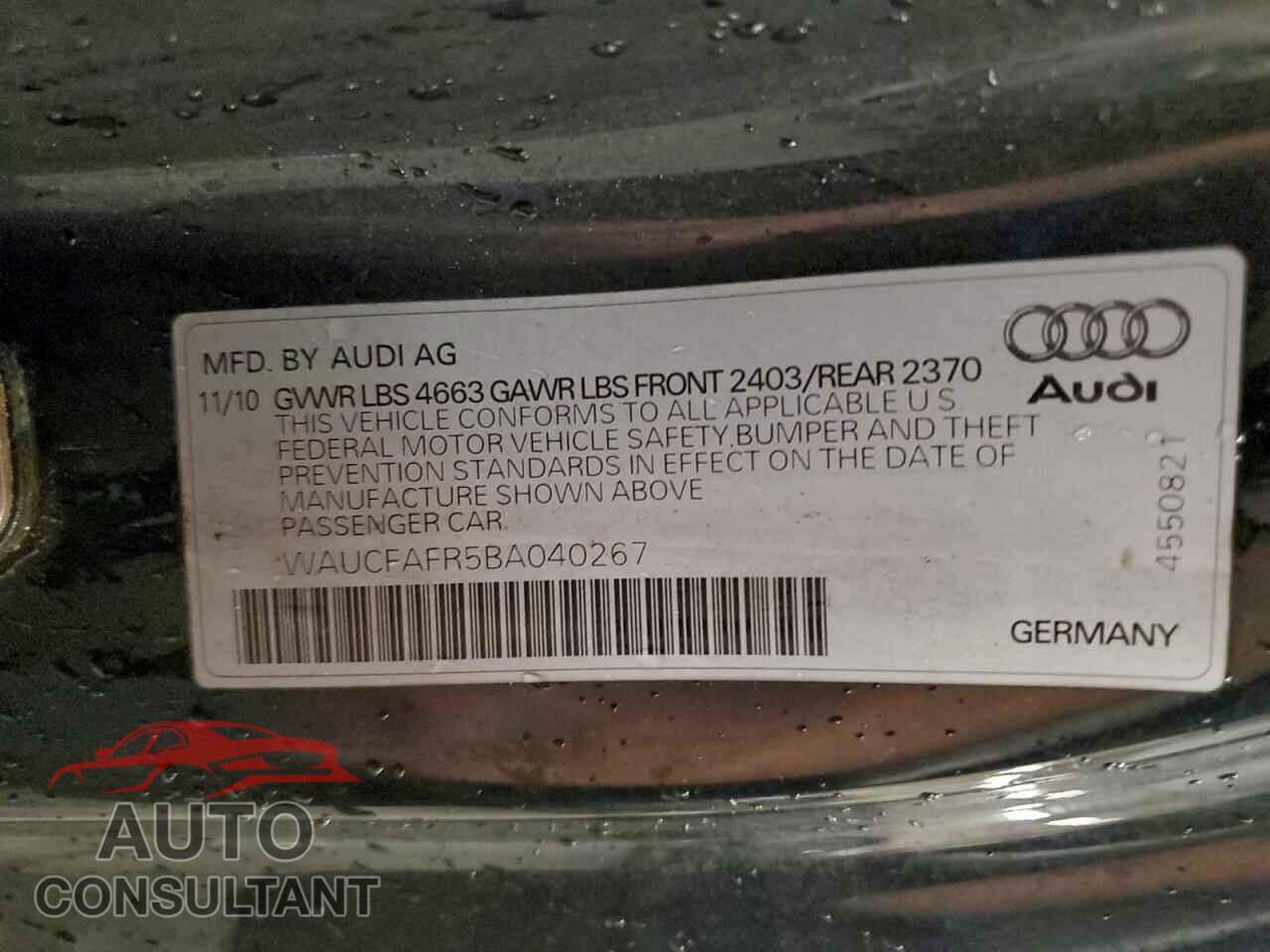 AUDI A5 2011 - WAUCFAFR5BA040267