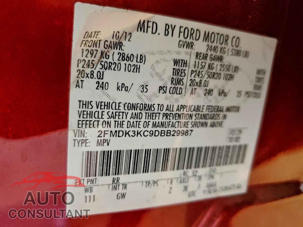 FORD EDGE 2013 - 2FMDK3KC9DBB29987