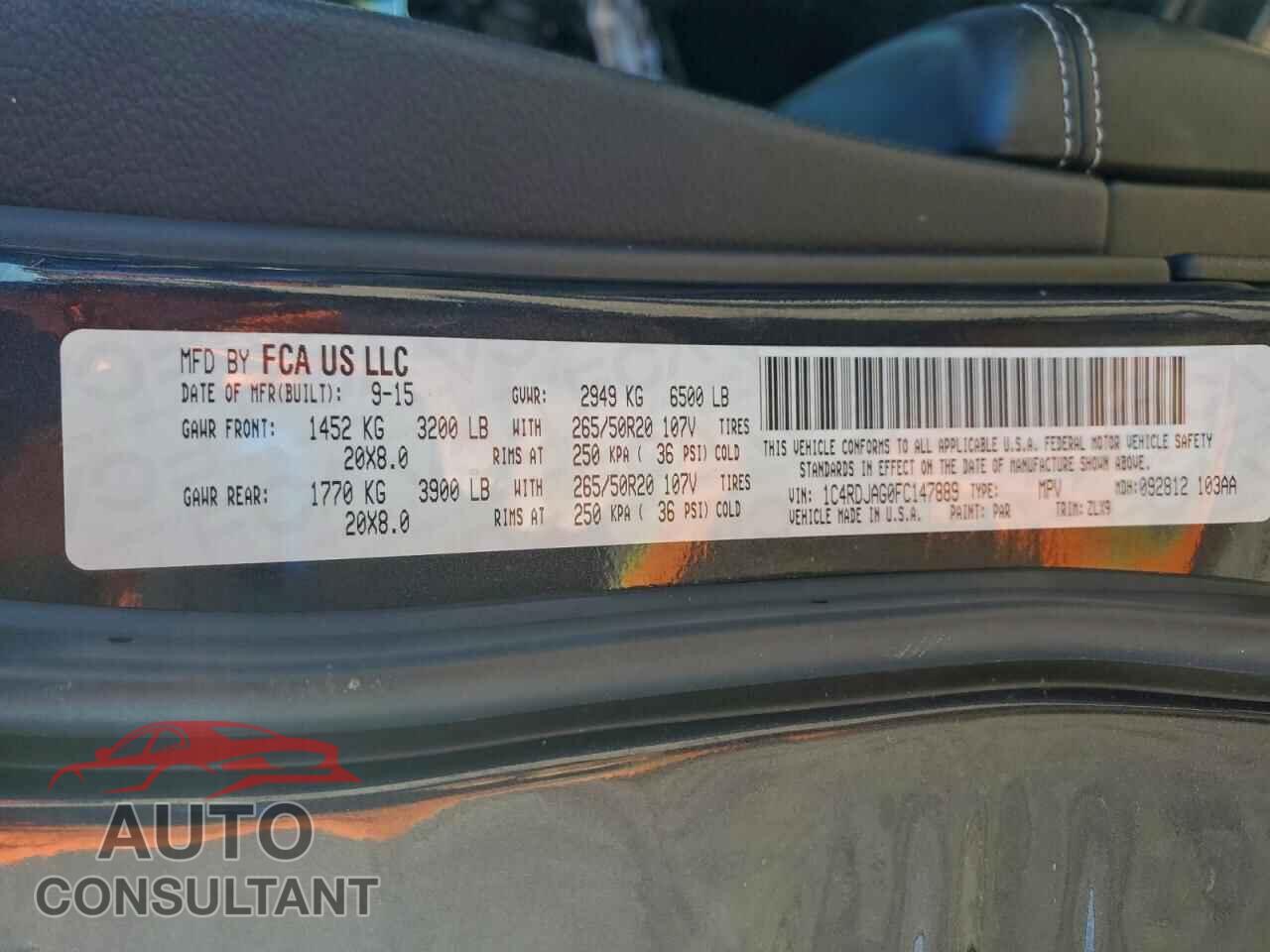 DODGE DURANGO 2015 - 1C4RDJAG0FC147889