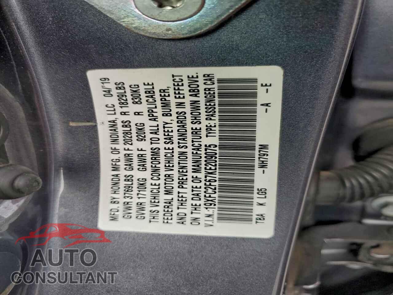 HONDA CIVIC 2019 - 19XFC2F67KE209075