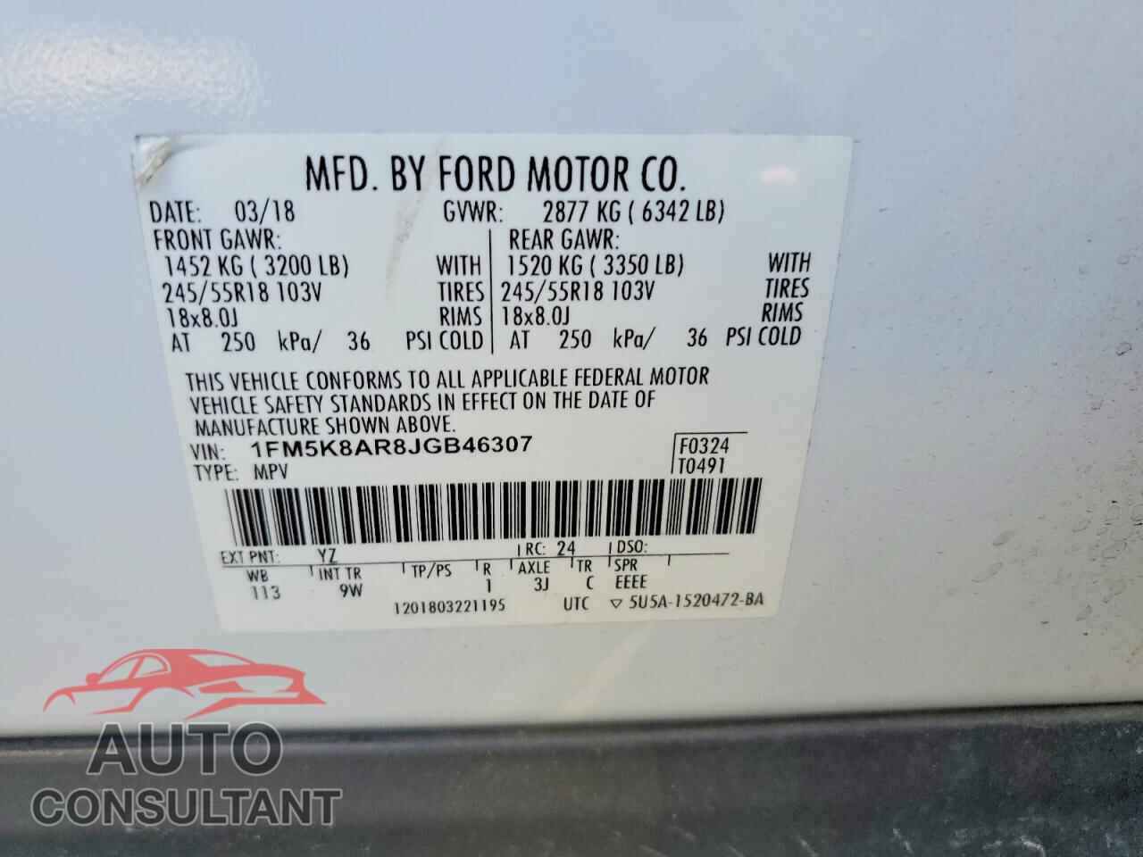 FORD EXPLORER 2018 - 1FM5K8AR8JGB46307