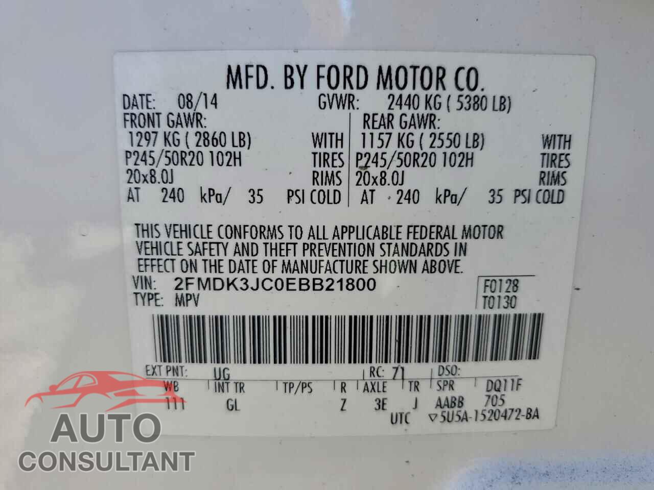 FORD EDGE 2014 - 2FMDK3JC0EBB21800