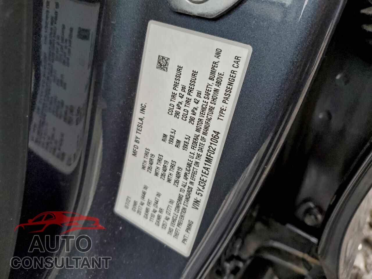 TESLA MODEL 3 2021 - 5YJ3E1EA1MF021064