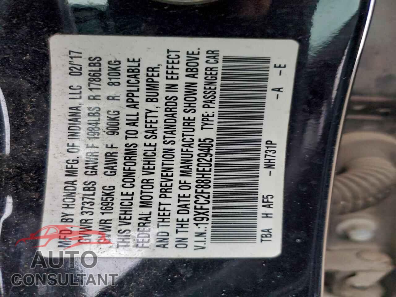 HONDA CIVIC 2017 - 19XFC2F88HE029405