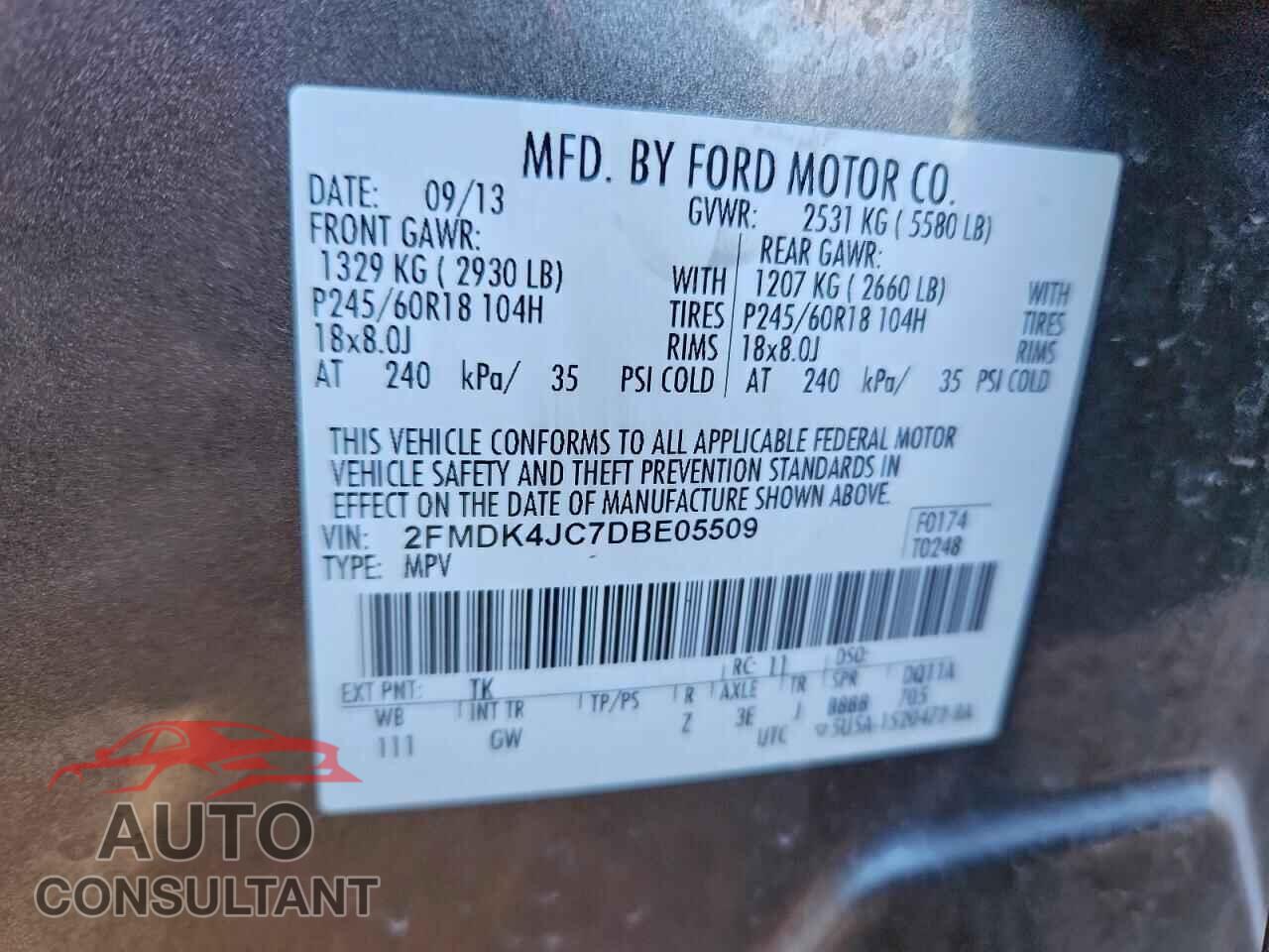 FORD EDGE 2013 - 2FMDK4JC7DBE05509