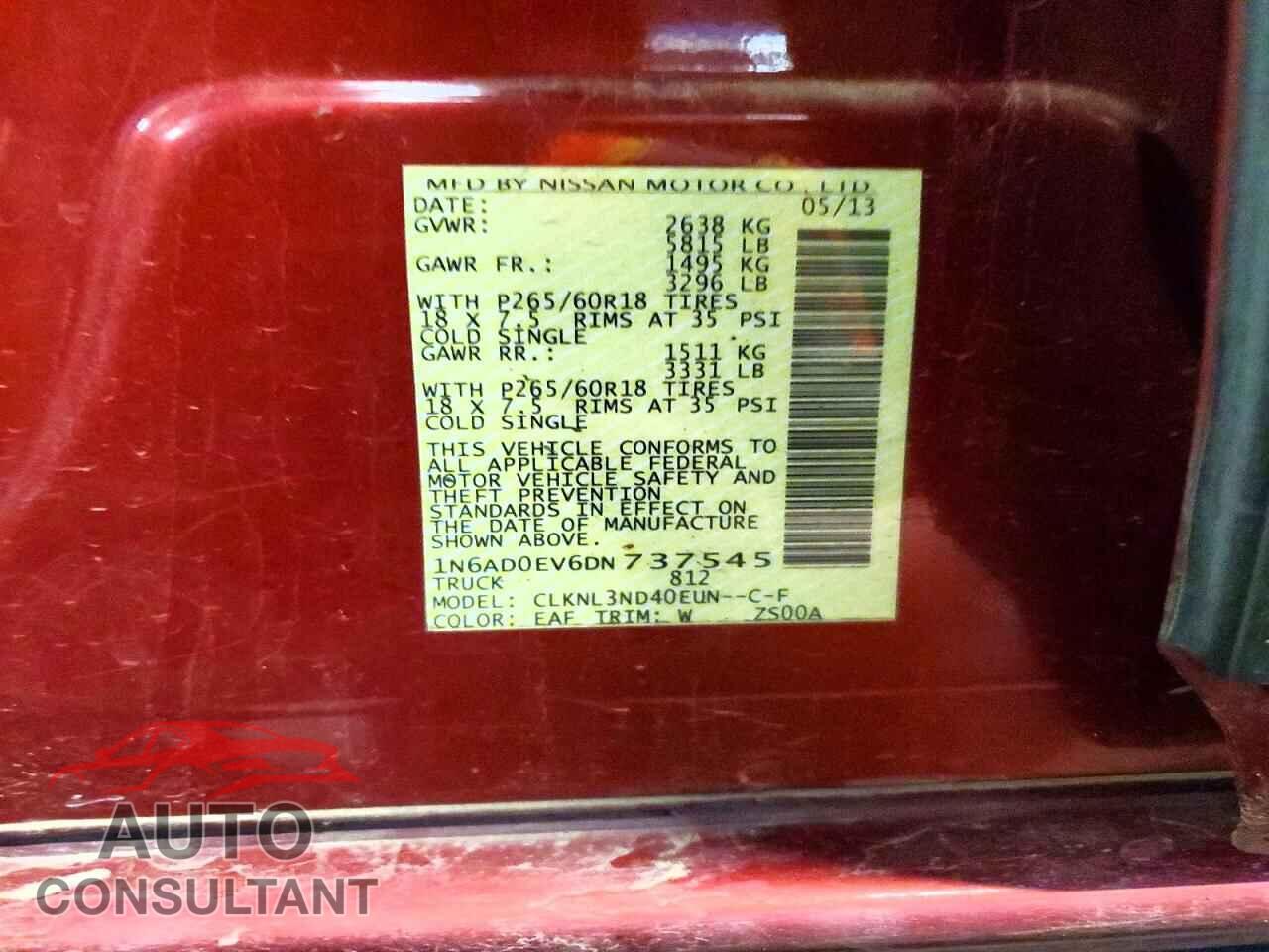 NISSAN FRONTIER 2013 - 1N6AD0EV6DN737545