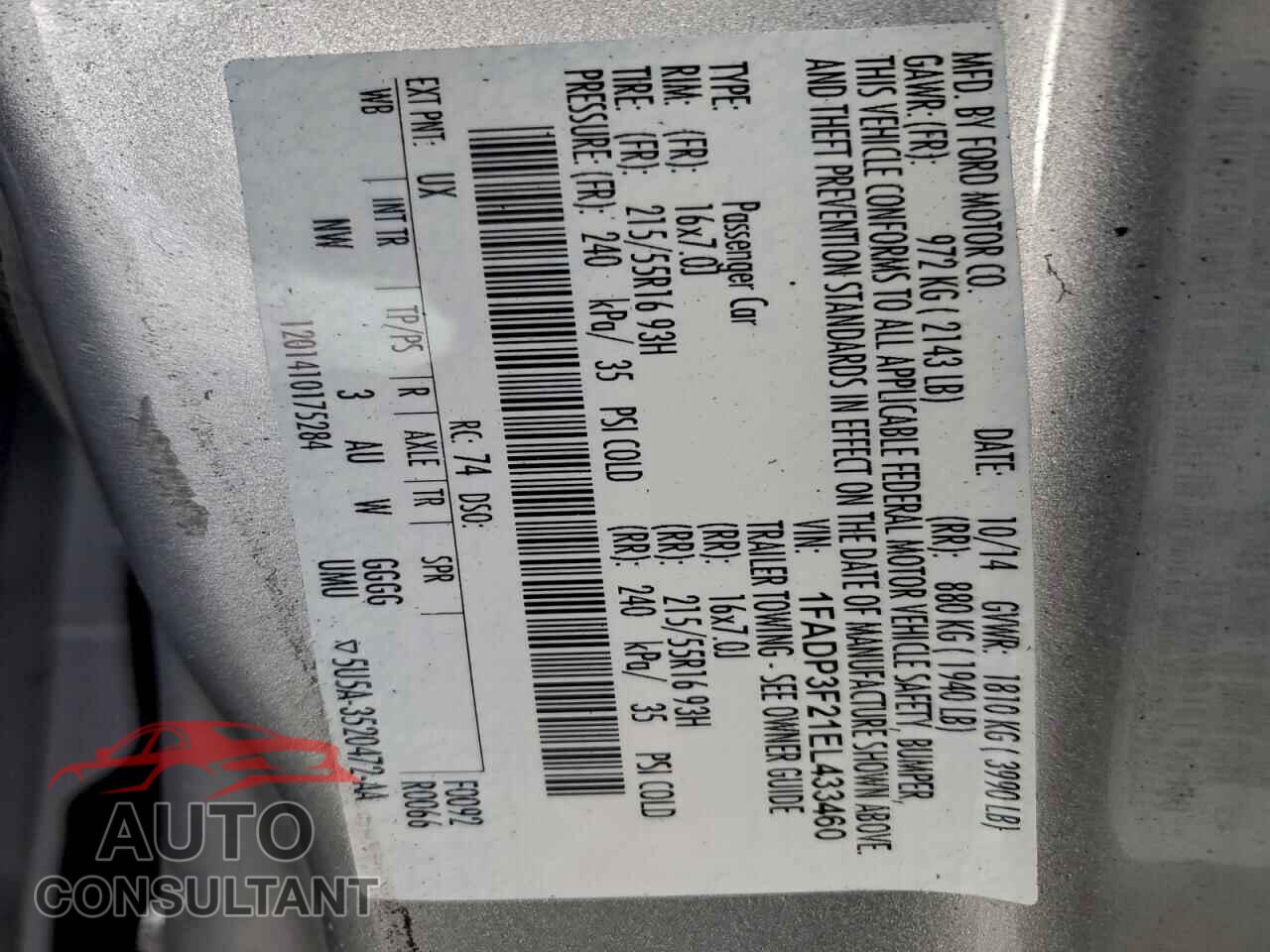 FORD FOCUS 2014 - 1FADP3F21EL433460