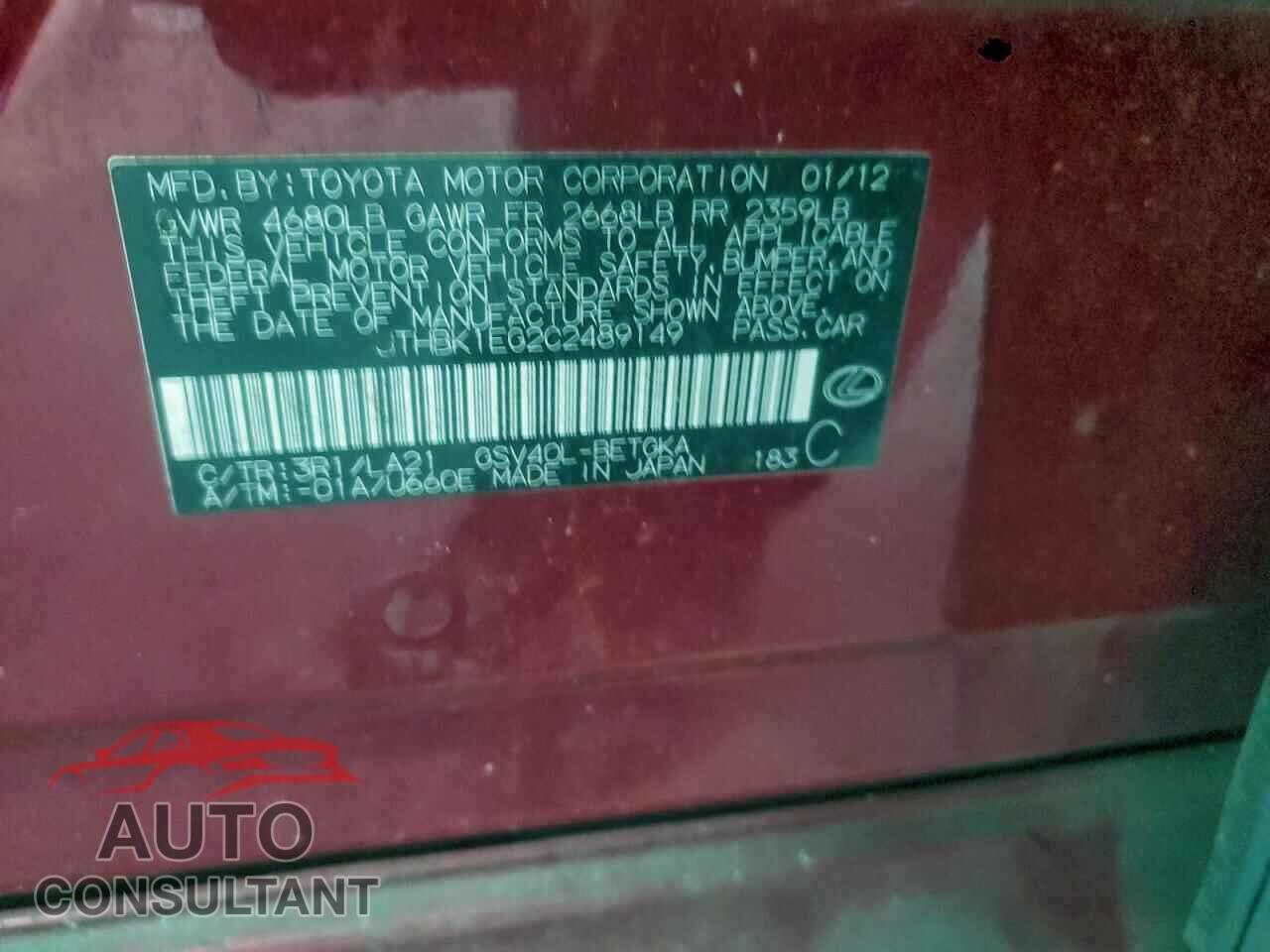 LEXUS ES350 2012 - JTHBK1EG2C2489149