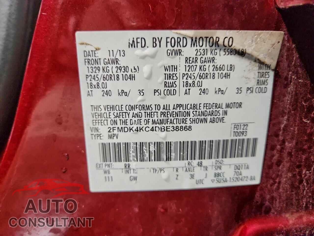 FORD EDGE 2013 - 2FMDK4KC4DBE38868