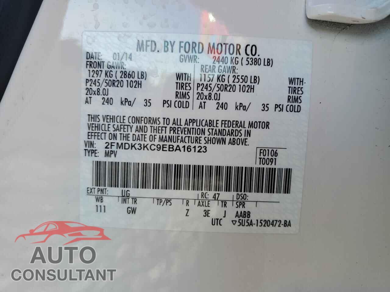 FORD EDGE 2014 - 2FMDK3KC9EBA16123