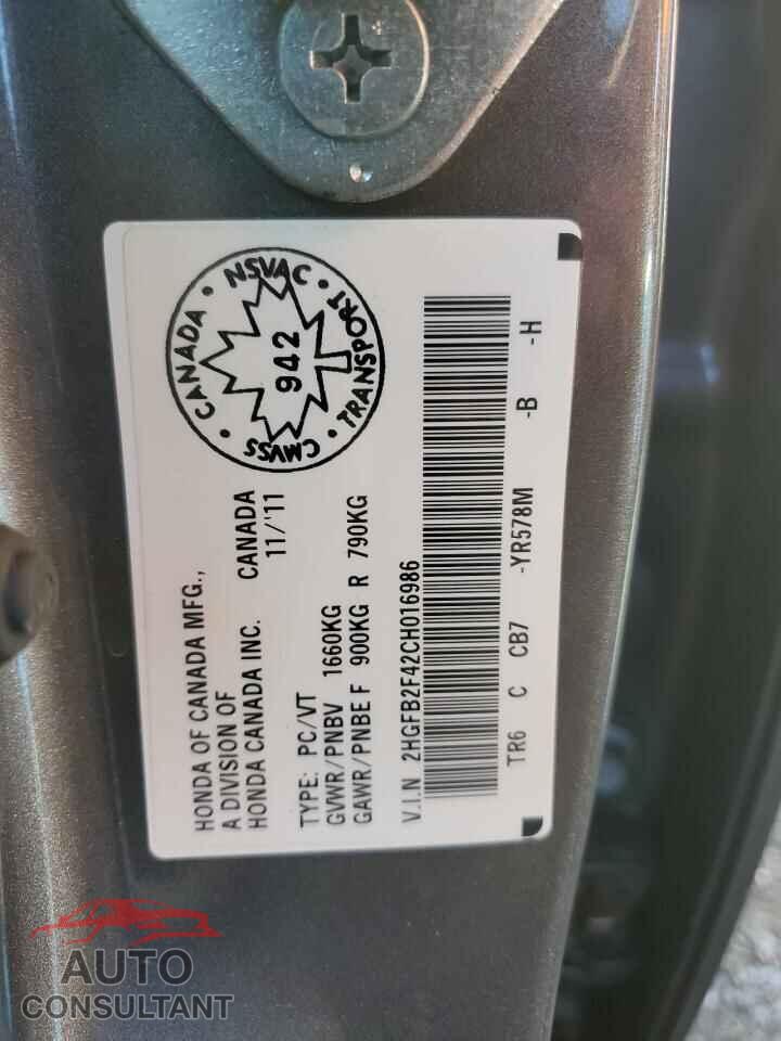 HONDA CIVIC 2012 - 2HGFB2F42CH016986
