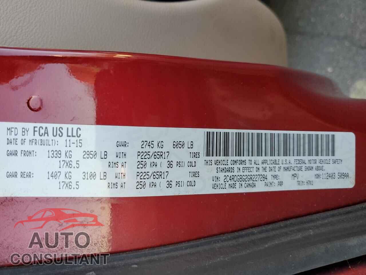 DODGE CARAVAN 2016 - 2C4RDGBG2GR227284