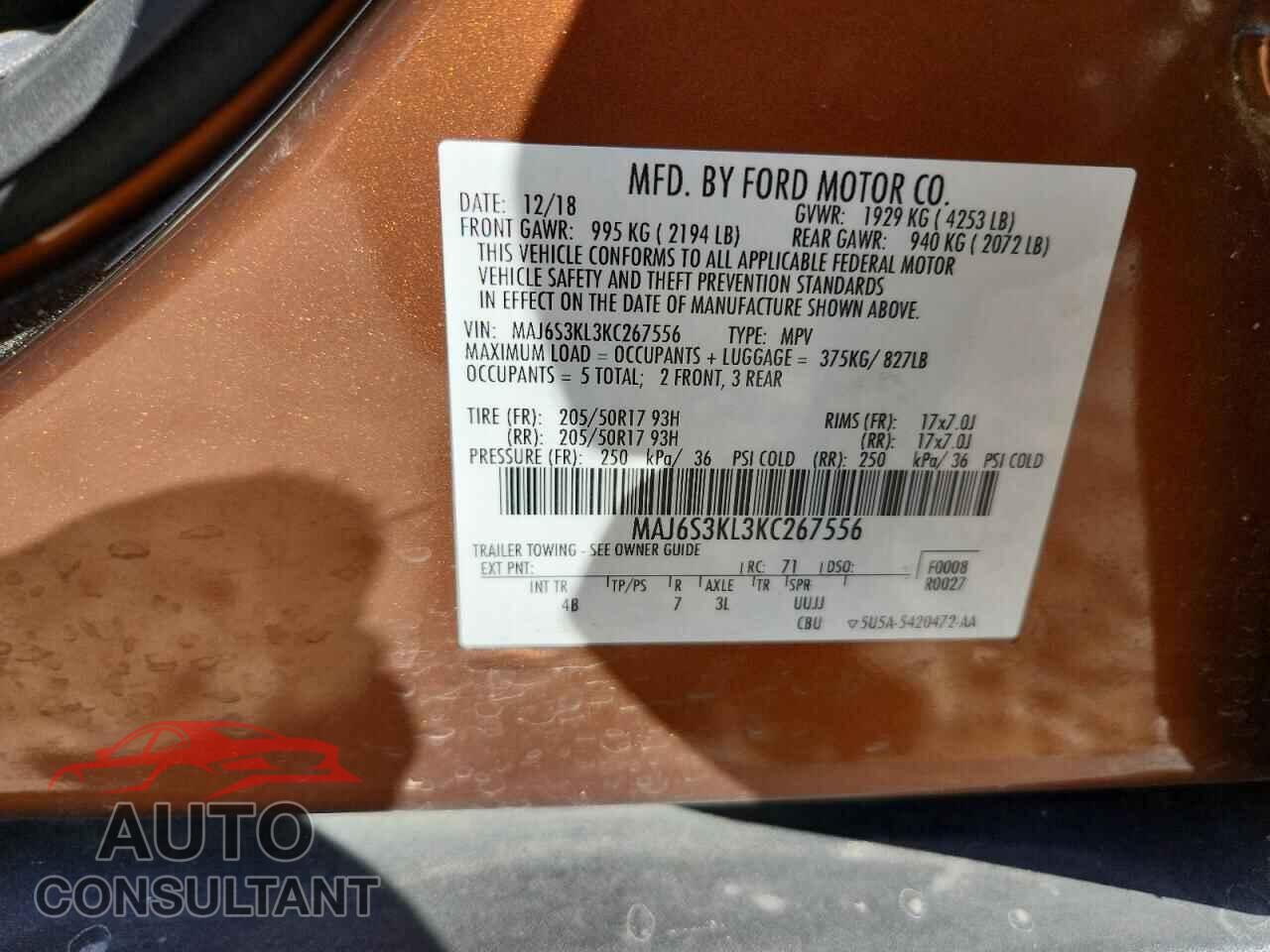 FORD ECOSPORT 2019 - MAJ6S3KL3KC267556