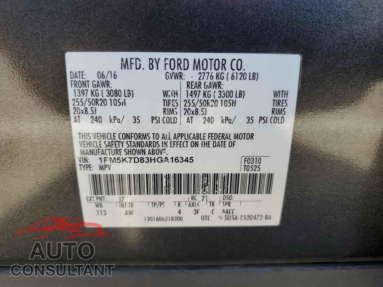 FORD EXPLORER 2017 - 1FM5K7D83HGA16345