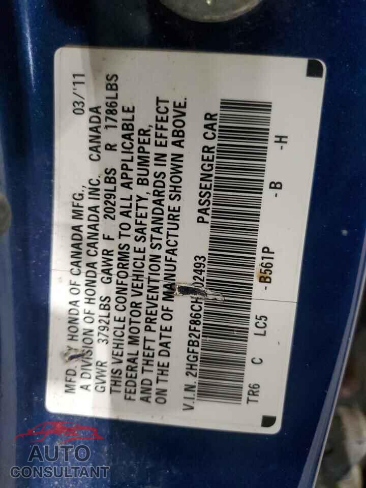 HONDA CIVIC 2012 - 2HGFB2F86CH502493