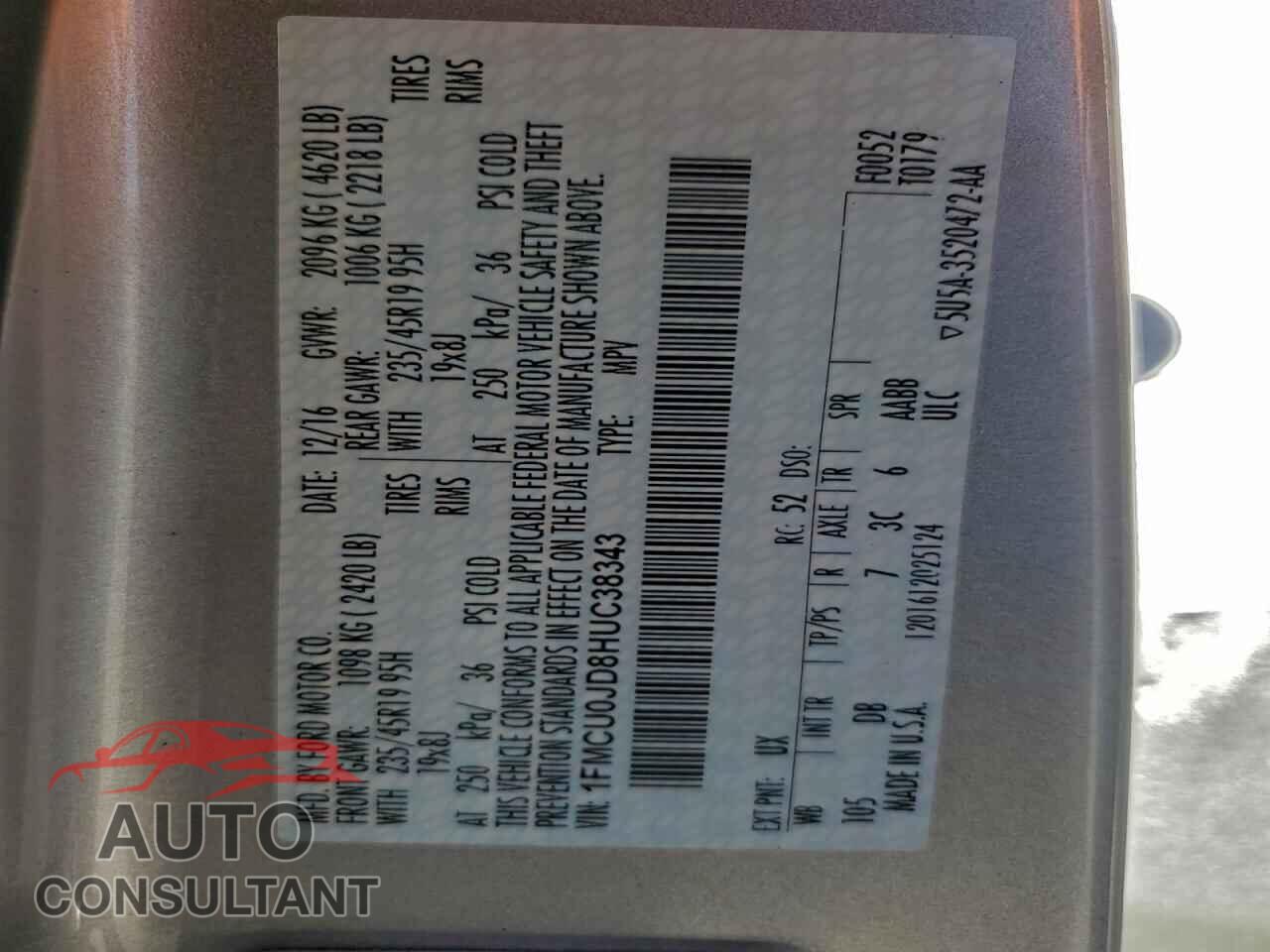 FORD ESCAPE 2017 - 1FMCU0JD8HUC38343
