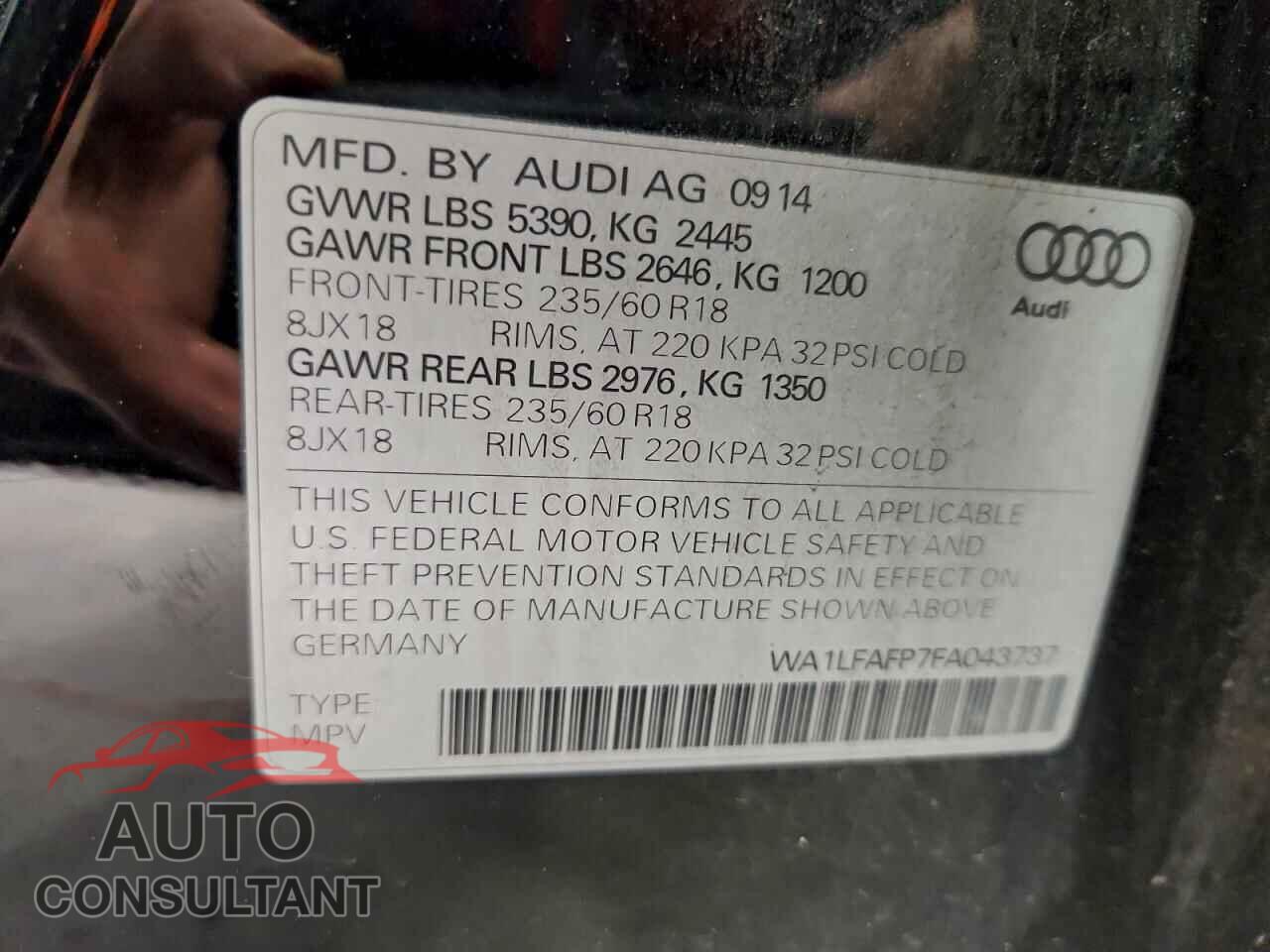 AUDI Q5 2015 - WA1LFAFP7FA043737
